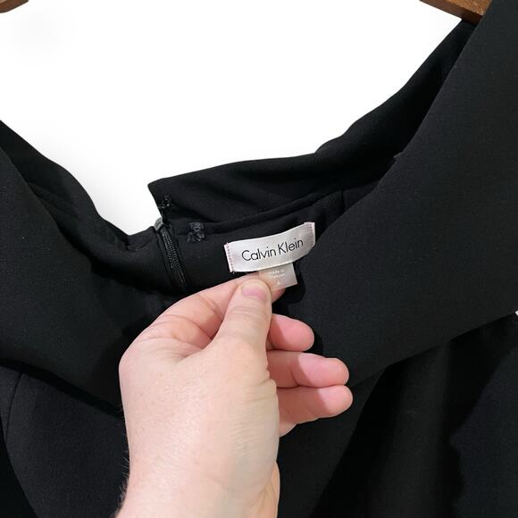 Calvin Klein Sheath Dress Off Shoulder Black Womens Size 6 Zip Back Cocktail - Picture 4 of 8